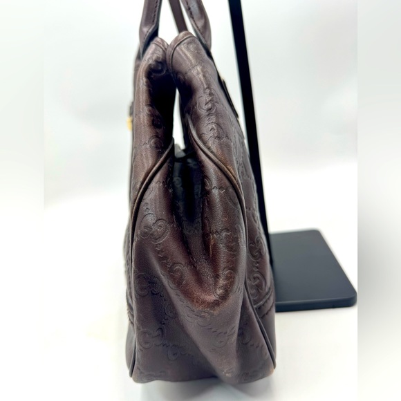 Auth Gucci GG Monogram Brown Embossed Guccissima Leather Princy Tote Bag - Picture 4 of 16